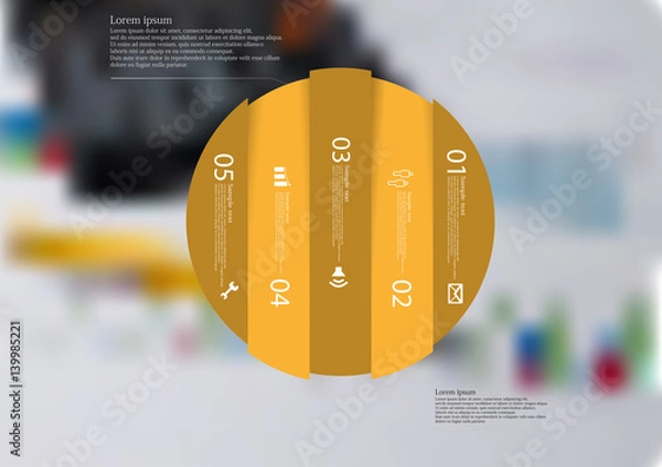 Fototapeta Illustration infographic template with circle vertically divided to five orange parts