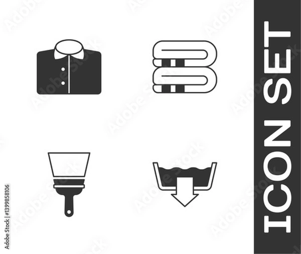 Obraz Set Washing modes, T-shirt, Rubber cleaner for windows and Towel stack icon. Vector