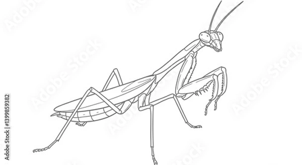 Obraz Praying Mantis Coloring Page for Kids Highlighting Its Grasping Front Legs