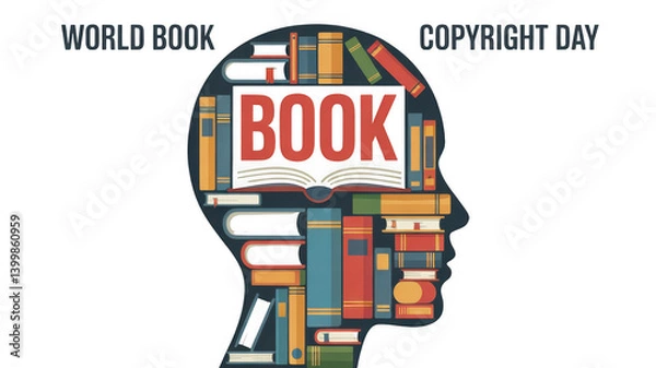 Obraz World Book and Copyright Day isolated on transparent background, Generative ai.