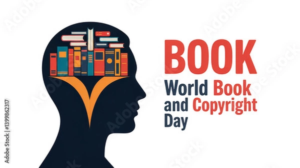 Obraz World Book and Copyright Day isolated on transparent background, Generative ai.
