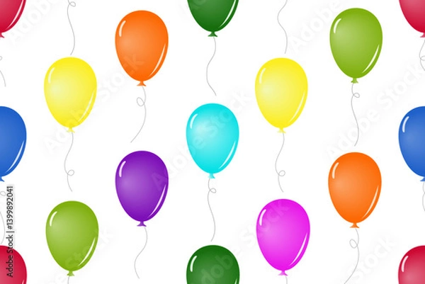 Fototapeta Seamless pattern design of multicolor balloons floating on white background, for background, wallpaper, wrapping paper or other decorative purposes.