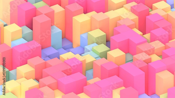 Fototapeta 3D render waving rainbow cubes.