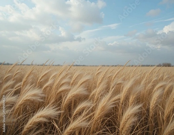 Fototapeta A field of wheat under a cloudy sky.