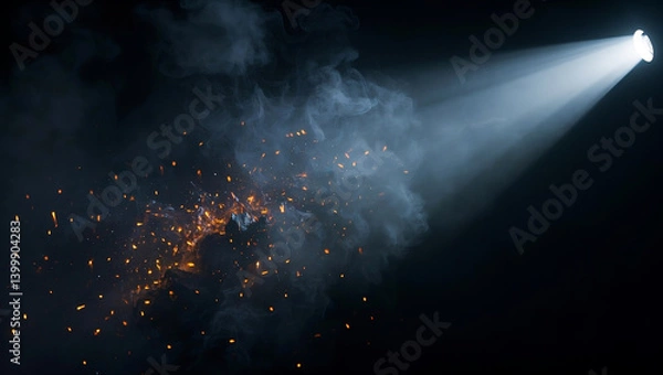 Fototapeta Spotlight Overlay with Smoke and Glowing Ember Particles