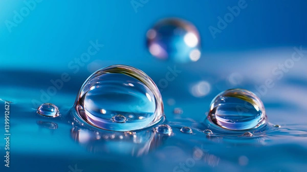 Fototapeta Glittering Water Bubbles Against a Calm Blue Background
