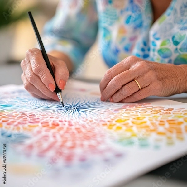 Obraz Creative Adult Illustrating Intricate Neural Patterns with Vibrant Colors on Paper