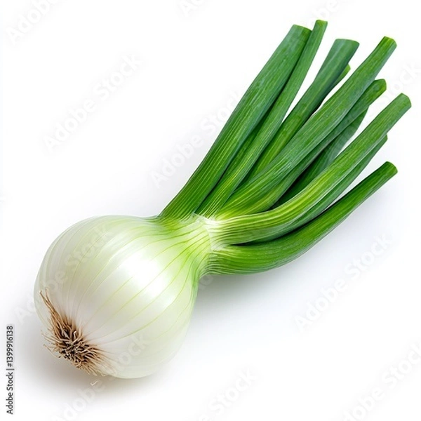 Obraz Fresh Green Onion on White Background Highlighting Crisp Spring Produce