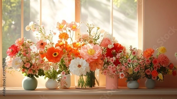 Obraz Sunlit Room Filled with Vibrant Blooms Creating a Cozy and Serene Atmosphere