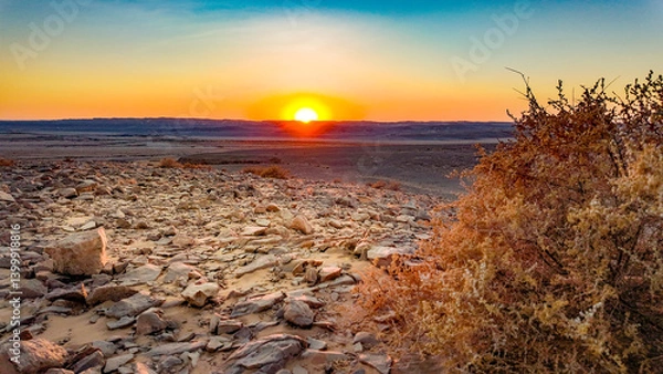 Obraz Vivid Desert Sunset in HDR with Rocky Landscape and Bushes