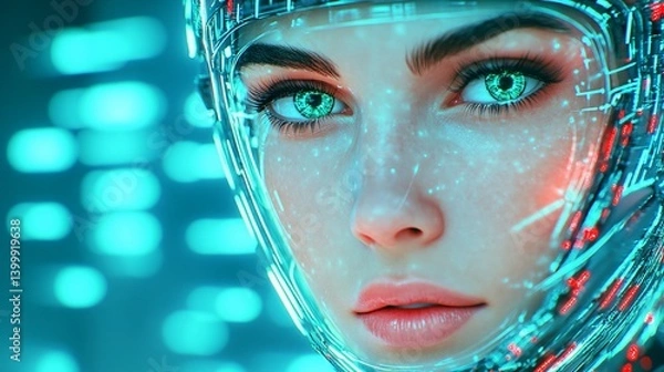 Obraz Futuristic Woman with Robotic Elements Blends Humanity and Artificial Intelligence