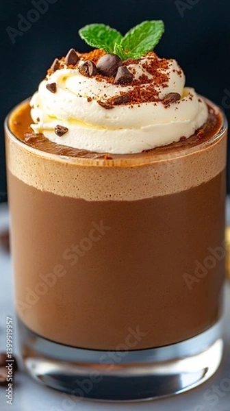Obraz Decadent Chocolate Mocha Mousse in a Glass with Whipped Cream Topping