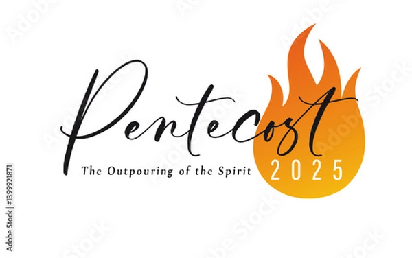 Fototapeta Pentecost Sunday 2025 creative logo design. The Outpouring of the Spirit - typography concept with flame and text for web banner design. Vector illustration
