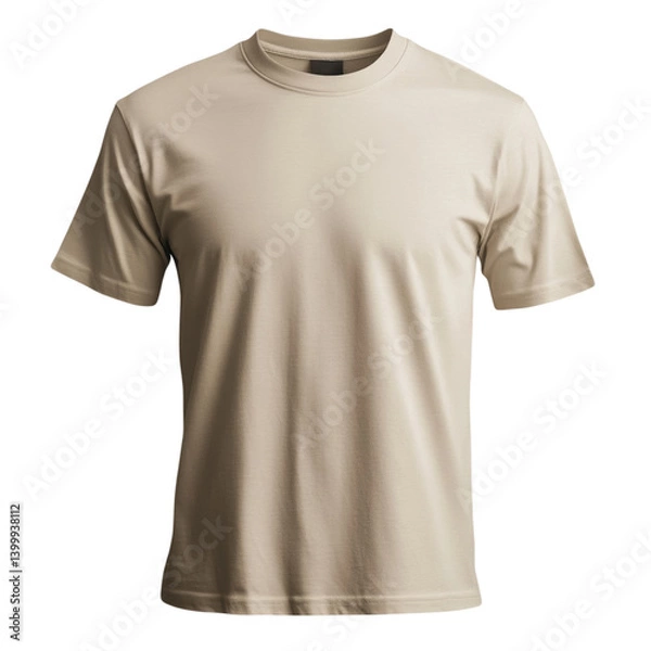 Fototapeta Blank beige tshirt template isolated on white background plain tshirt mockup design presentation for print casual wear apparel fashion garment merchandise style front view empty space for text
