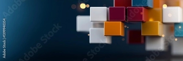 Fototapeta Vibrant Cubes: A dynamic composition of multicolored cubes bursts forth against a gradient backdrop.