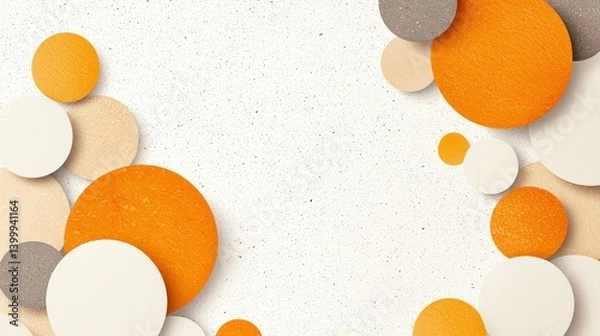 Obraz Geometric Harmony: Artistic arrangement of orange, cream, and gray circles floating elegantly, a visual symphony of form and texture. 