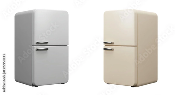 Fototapeta Retro Refrigerators: Modern Kitchen Appliances on White Background