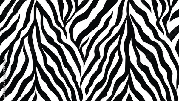Fototapeta Vector tiger print or skin texture. Abstract black and white stripes repeated pattern for fashion and textile. Jungle safari animal print