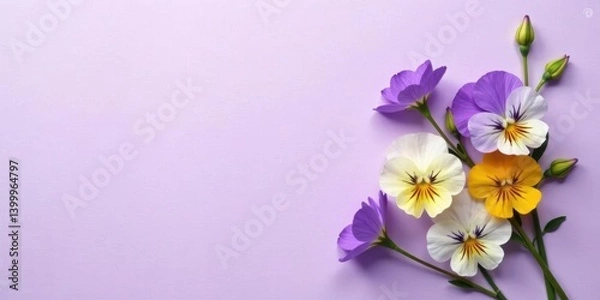 Fototapeta Delicate Spring Blossoms Arranged on Lavender Background for Festive or Celebratory Designs