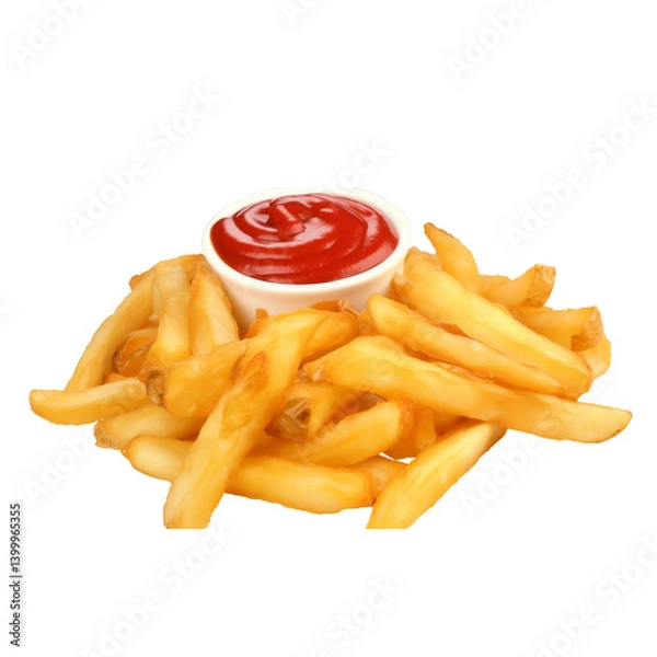 Fototapeta French fries with ketchup isolated on a transparent background