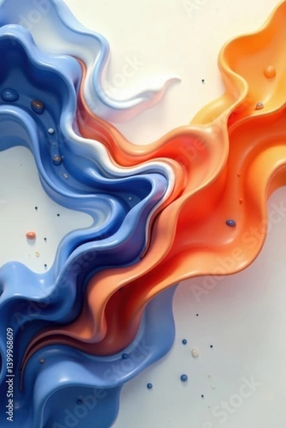 Fototapeta Abstract Swirling Hues of Blue, Orange, and White in a Dynamic Composition Featuring Small Scattered Spheres