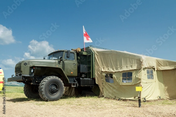 Fototapeta Army mobile hospital deployed in the field