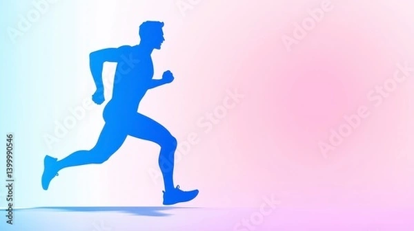 Fototapeta Pixelated Blue Silhouette of a Running Man on Gradient Background