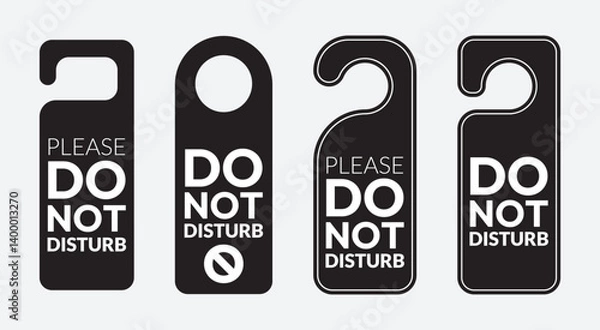 Obraz Do not disturb door hanger signs of hotel room. Please do not disturb hotel design black color. Vector illustration.