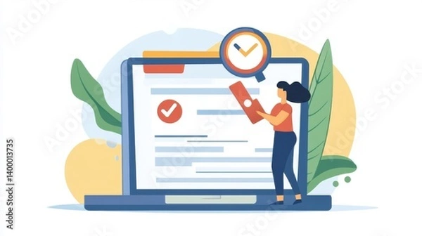 Fototapeta Individual completing tax return online with pop-up guide showing federal and state obligations.