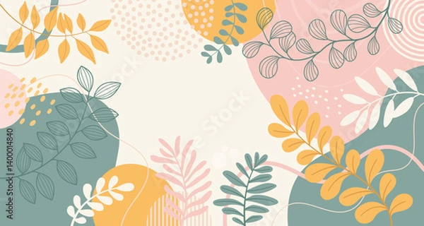 Fototapeta Design banner frame spring background with beautiful for design. Colorful background with tropical plants.