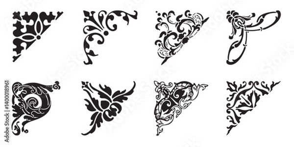 Fototapeta Corner vector icon set. Frame illustration sign collection. Vintage style. Isolated on white background.