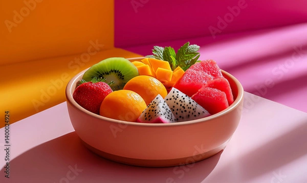 Fototapeta A fresh vegan detox bowl with vibrant superfoods will make a delicious and healthy snack or dish. The concept of proper nutrition.