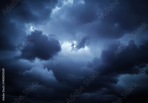 Fototapeta Dark Stormy Clouds Gather Over the Horizon with a Hint of Light Breaking Through