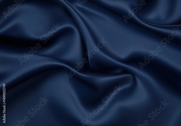 Fototapeta Smooth Deep Blue Satin Fabric Flowing Elegantly Under Soft Lighting