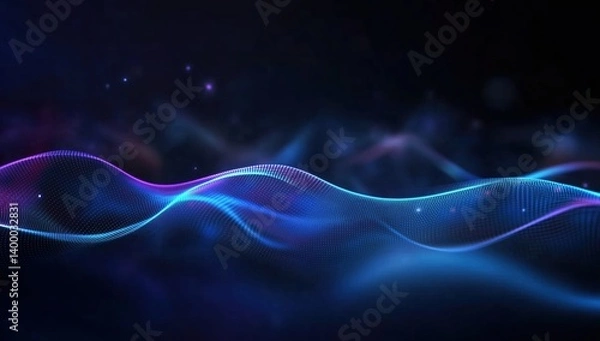 Fototapeta Smooth Blue Waves Flowing Across a Dark Background with a Mystical Glow