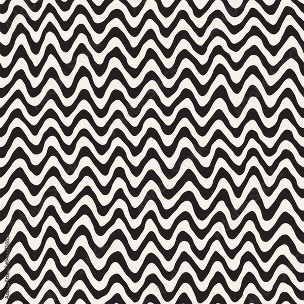 Fototapeta Seamless Wavy Hand Drawn Stripes Pattern. Repeating Vector Texture.