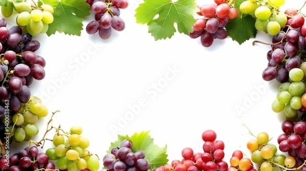 Fototapeta Frame with grape and vine for wine with copy space for text