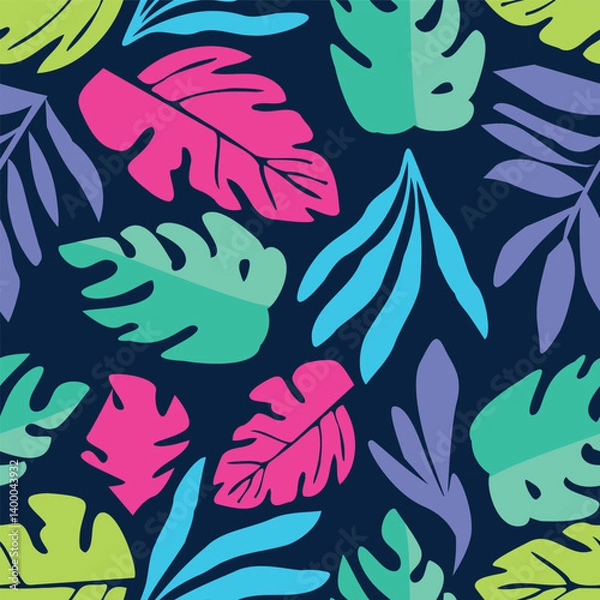 Obraz Seamless Pattern with Tropical Leaves Colorfull Vector Illustration  