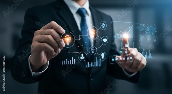 Fototapeta Businessman Strategizing Innovative Ideas using Digital Interface