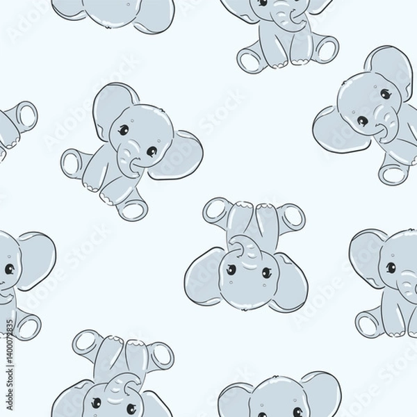 Obraz seamless pattern with Hand Drawn cute elephant vector illustration