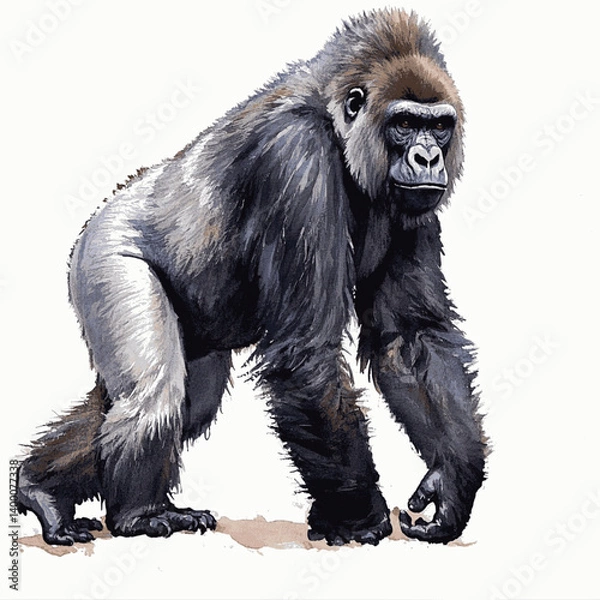 Fototapeta Primal shadows in flow gorilla isolated watercolor vector illustration svg   