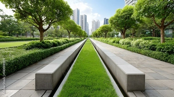 Obraz Environmentally engineered city framework prioritizing resource efficiency, nature preservation, and urban biodiversity