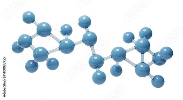 Fototapeta Close up of a molecular structure with blue spheres connected by clear rods on a white background