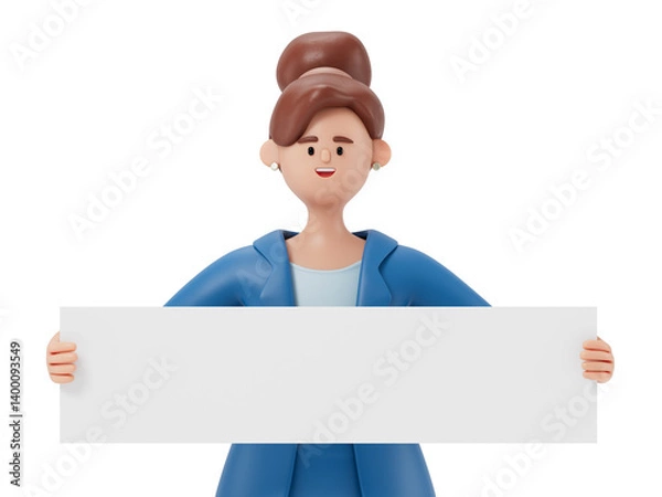 Fototapeta 3D people holding an empty white board for insert a concept.3d rendering,conceptual image. isolated on white background.