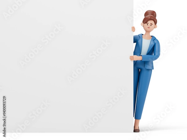 Obraz 3D people holding an empty white board for insert a concept.3d rendering,conceptual image. isolated on white background.