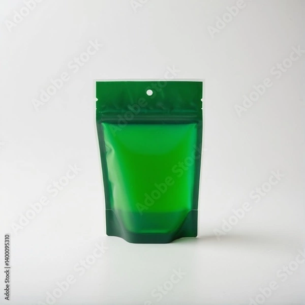 Fototapeta A Vibrant Green: An Eye-Catching Stand-Up Pouch Displays a Fresh, Modern Aesthetic Against a Clean White Backdrop, Ideal for Packaging Design.