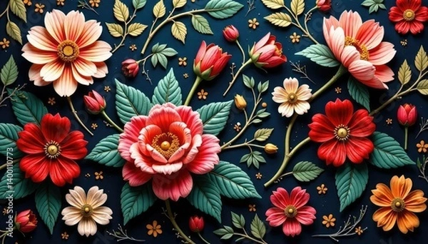 Fototapeta Intricate woven floral tapestry, rich textures, decoration, design