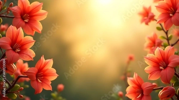 Fototapeta Abstract Floral Pattern Backdrop Featuring Erythrina Variegata Blooms and Warm Bokeh for Digital Art & Wallpaper