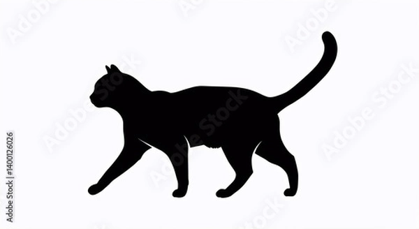 Fototapeta Striking silhouette of a black cat walking. Ideal for pet-related designs, Halloween themes, and minimalist projects.