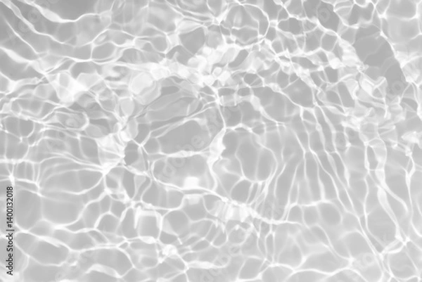 Fototapeta White water with ripples on the surface. Defocus blurred transparent white colored clear calm water surface texture with splashes and bubbles. Water waves with shining pattern texture background.